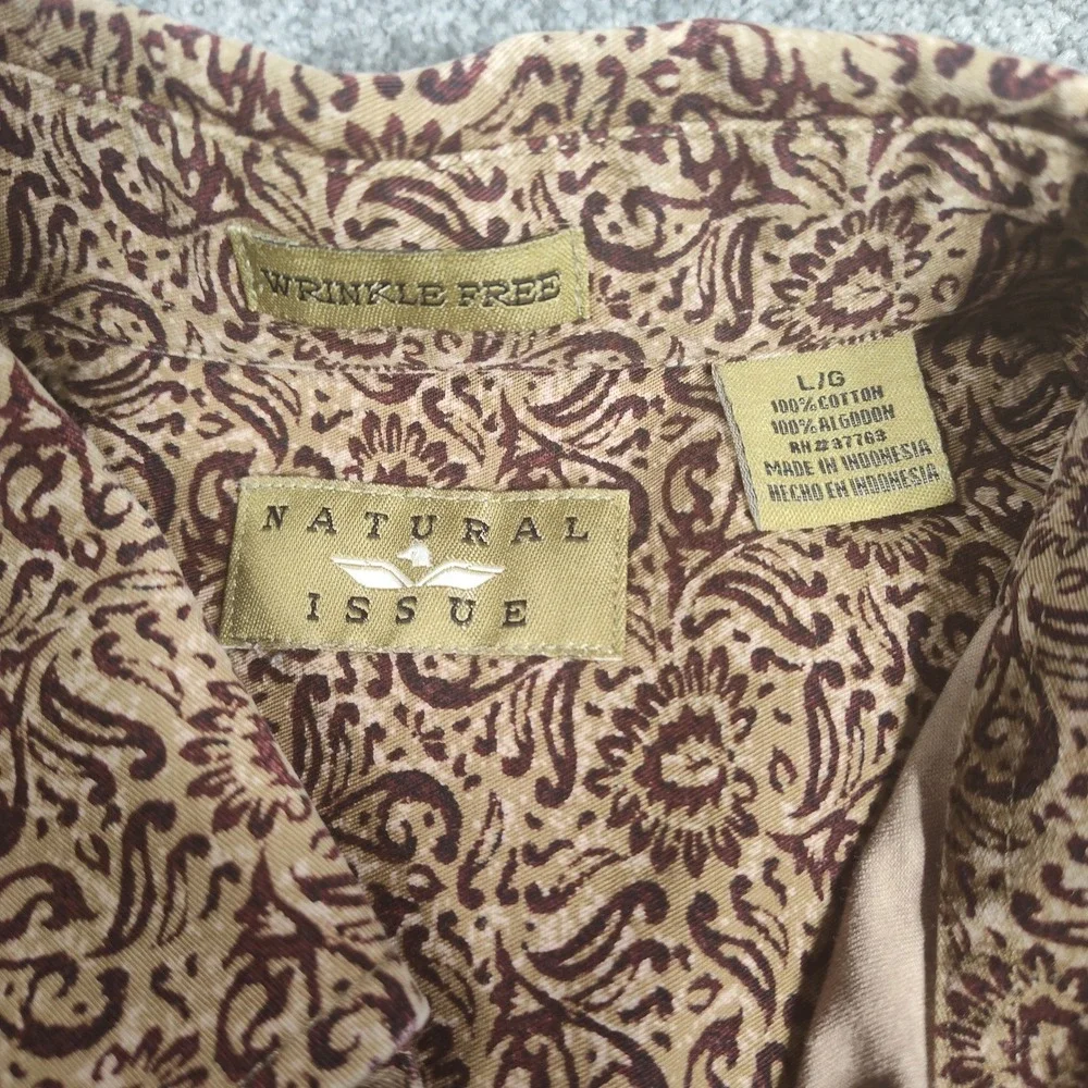 Natural Issue Shirt Mens L Beige Brown Paisley Wrinkle Free Long Sleeve Casual